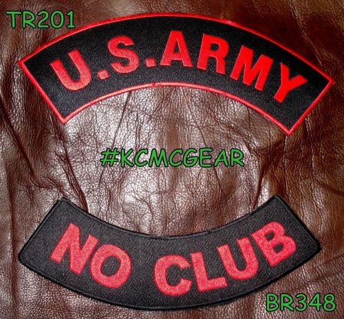 Us army no club red on black military patches combo set for biker vest jacket