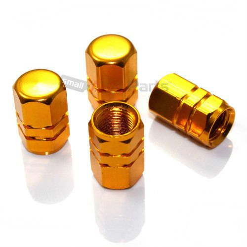 (4) yellow gold aluminum tire/wheel pressure valve stem caps for auto-car-truck