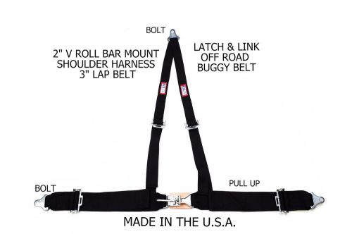 Rjs racing 3 pt latch &amp; link v roll bar mount harness buggy belt black 4016101