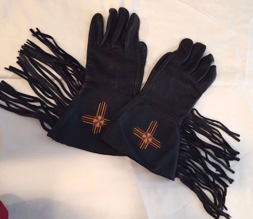 Black fringe gauntlet deerskin embroidered motorcycle, western gloves