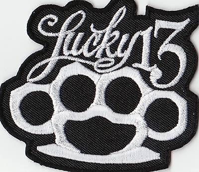 &#034;lucky 13 brass knuckle&#034; embroidered patch motorcycle cloth biker rockabilly hog