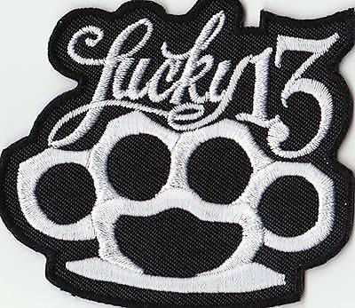 "lucky 13 brass knuckle" embroidered patch motorcycle cloth biker rockabilly hog