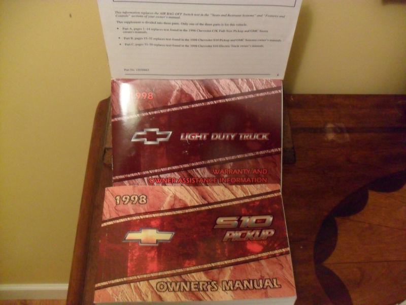 98 1998 chevrolet s-10 pickup owners manual