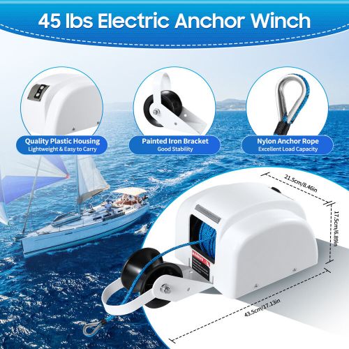 45 LBS Boat Anchor Winch Electric Marine Winch With Wireless Remote Free Fall, US $196.03, image 3