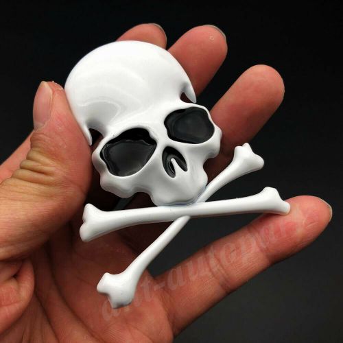 1x 3D White Metal Skull Skeleton Cross Car Trunk Emblem Badge Decal Sticker New, US $7.30, image 2