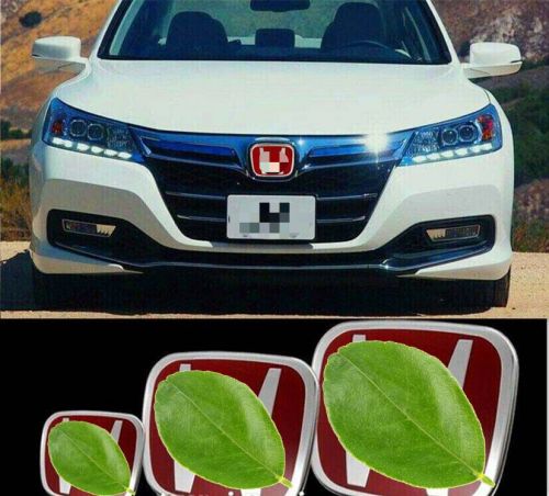 3PCS RED CHROME H FRONT REAR STEERING BADGE EMBLEM FOR ACCORD SEDAN 2008-2013, US $39.99, image 3