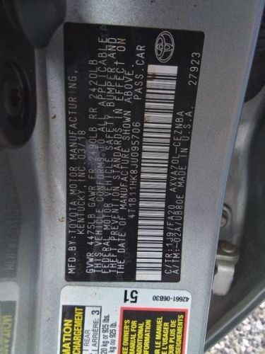 2018-2023 toyota camry passenger roof curtain air bag north america built