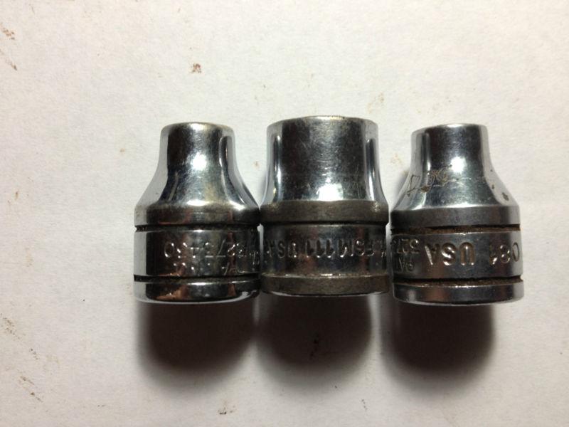 Find 3 SnapOn 3/8" drive shallow sockets 1/4" 6&12 point,11 mm 6 point