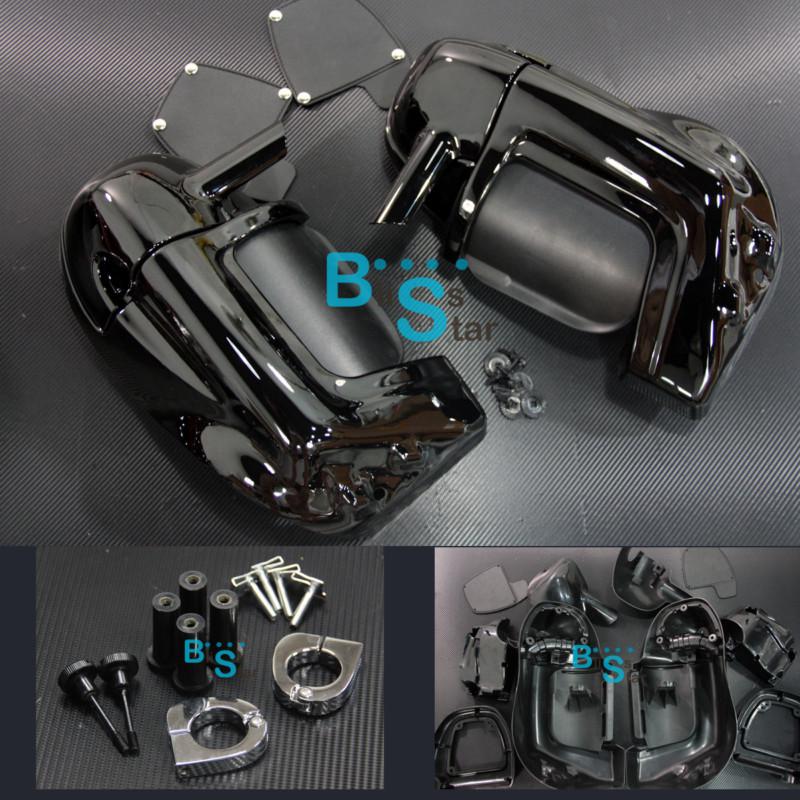 Glossy black lower vented fairing + cnc mounting brackets fit harley davidson