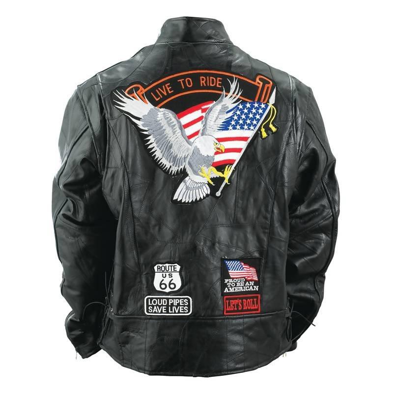 Mens leather motorcycle jacket coat w eagle patch s-3x sale