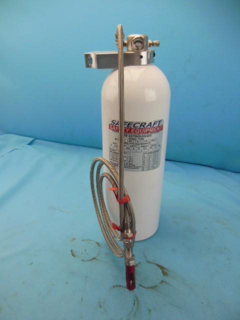 Safecraft 10 lb halon 1211 fire bottle  w/ mount & self activating nozzle nascar