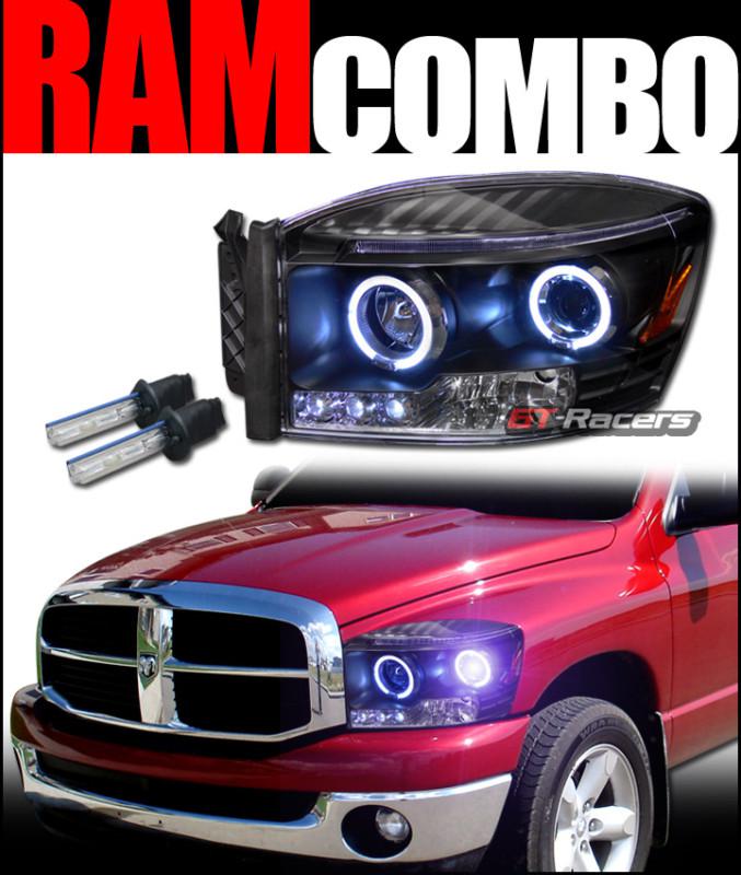 10000k hid xenon w/black halo drl led projector head lights signal 2006-2008 ram