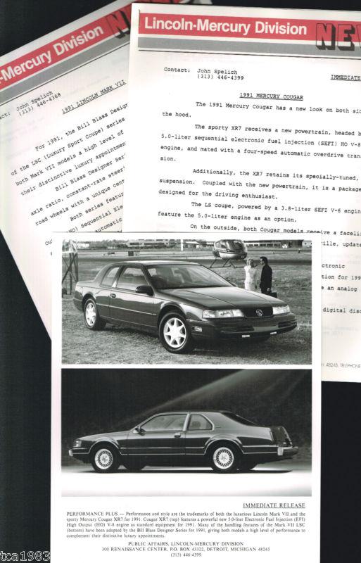 1991 lincoln mark vii 7 / cougar xr7 press kit photo,specifications for?brochure