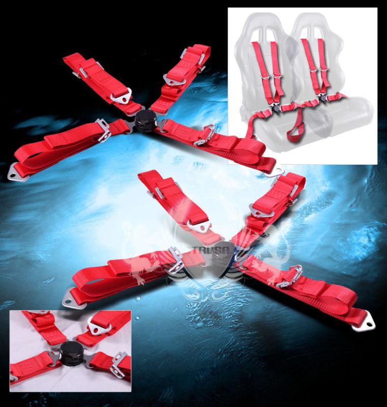 2x f1 4-pt red racing seat belt camlock harness buckle left + right side new