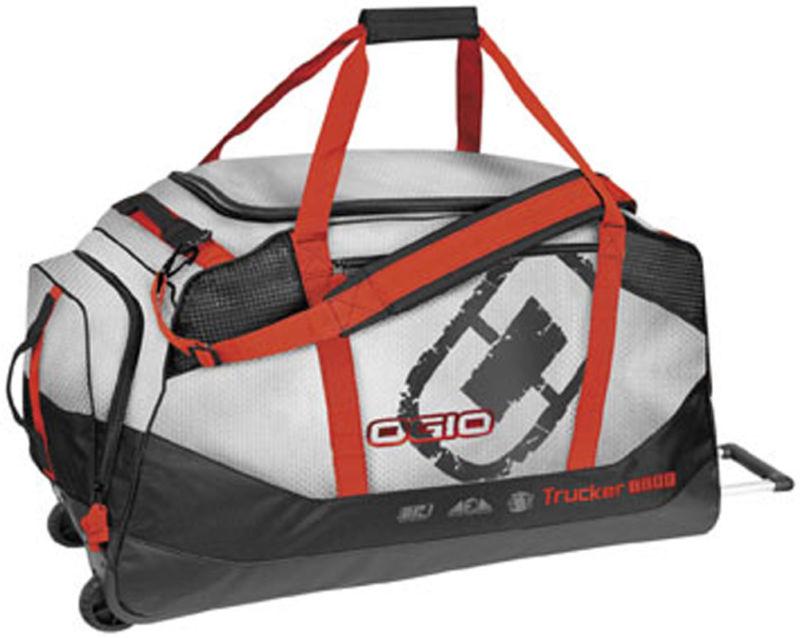 Ogio wheeled trucker 8800 roller gear bag,chrome/black/red,31.5"h x 15"wx17.75"d