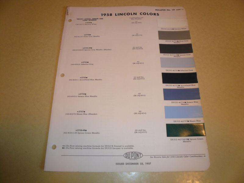 1958 lincoln dupont duco color chip paint sample - vintage