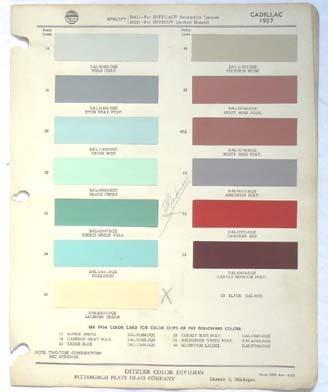 1957 cadillac ppg color paint chip chart all models original 