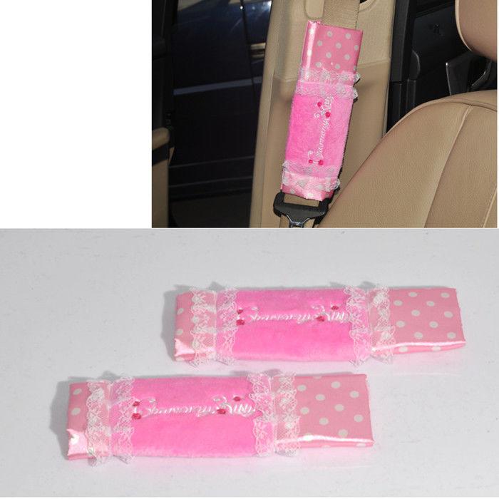 New lovely pink with white dot car safety comfortable seatbelt pads cover