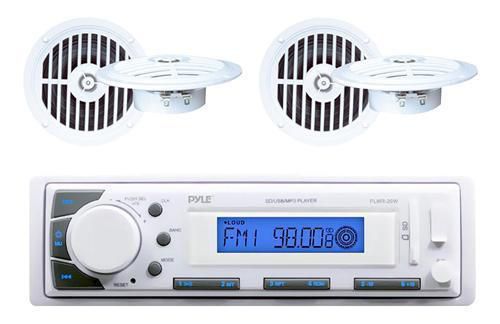 Brand new white marine boat yacht in dash mp3 radio stereo system &amp; 4 speakers