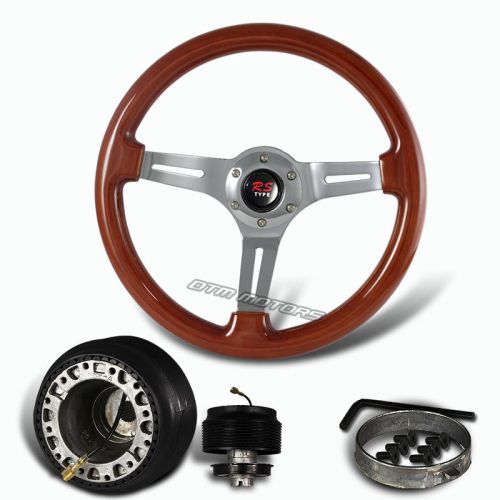 345mm 6 hole deep dish wood grain style racing steering wheel + hub for mazda