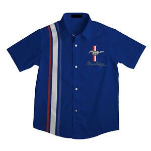 Apparel pit crew shirt short sleeve blue tribar mustang large