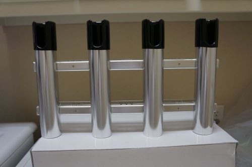 Three sets quad fishing rod holder polished marine aluminum new retail box