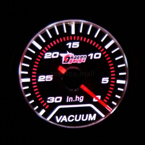 Car motor smoke len 2&#034; 52mm 30-0 in/hg indicator vacuum gauge white led light