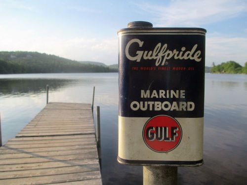 Vintage 1950-60&#039;s gulf oil corp. marine outboard gulfpride engine motor can full