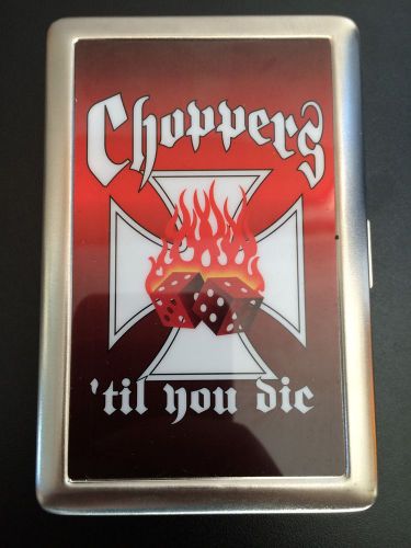 Cigarette case choppers &#039;til you die flaming dice 4&#034; x 2.5&#034; new!