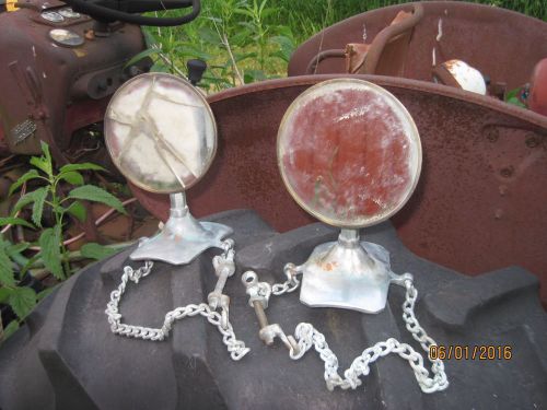 Antique dual side rear view mirrors spare tire mount 1920-1930's  brass w/chains