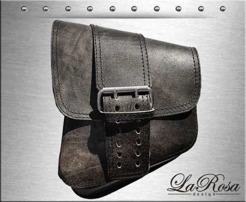 Larosa rustic black leather big strap harley softail chopper left solo saddlebag