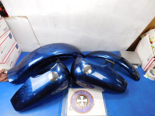 Blue swirl paint tin set harley shovelhead fxwg 84 &amp; earlier fenders gas tank