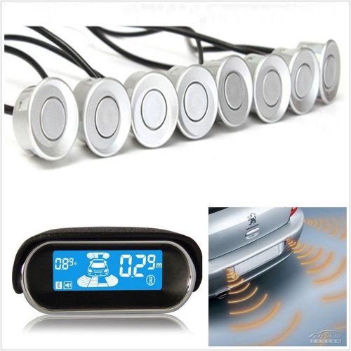 Car lcd display dual-core silver 8 sensors reverse backup radar buzzer alert kit