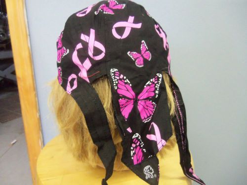 Motorcycle head wrap bandana flydana dew rag  pink ribbon cancer butterflys