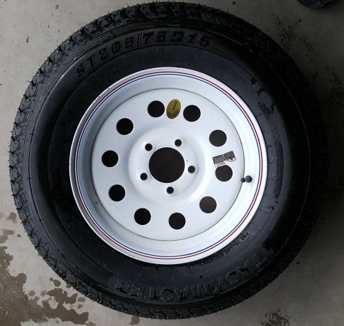 New taskmaster st205/75d15 bias trailer tire with 15&#034; white mod wheel