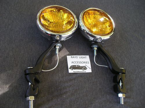 New pair 30's `~ 40's ~ 50's small amber vintage style fog lights in 6 -volt !