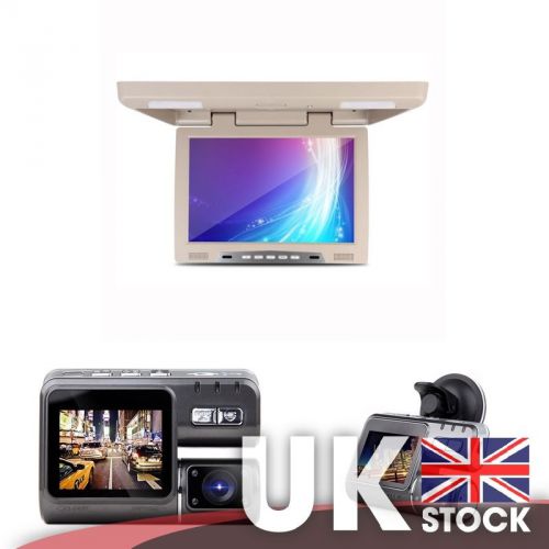19" widescreen flip down monitor (tan) + 2" lcd monitor 720p hd dashcam