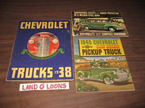 1938 1945 1948 chevrolet truck original sales brochure lot/3 (carryall suburban)