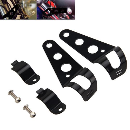 Black fork ear headlight mount brackets motorcycle chopper cafe racer 35mm-43mm