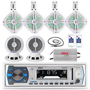 6.5&#034; led marine speakers, bluetooth usb radio, antenna, amplifier, 6.5&#034; speakers
