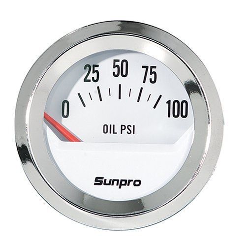 Sunpro cp8202 styleline electrical oil pressure gauge - white dial