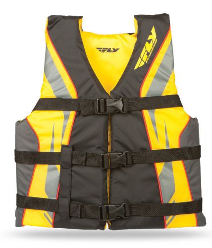 Fly racing adult nylon life jacket black/yellow vest xs extra small