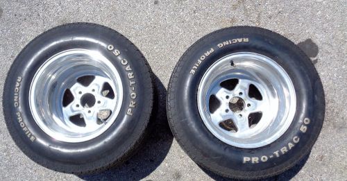 Ford mopar 15x12 drag star race wheels w/ pro trac 50 tires rims pair j6944