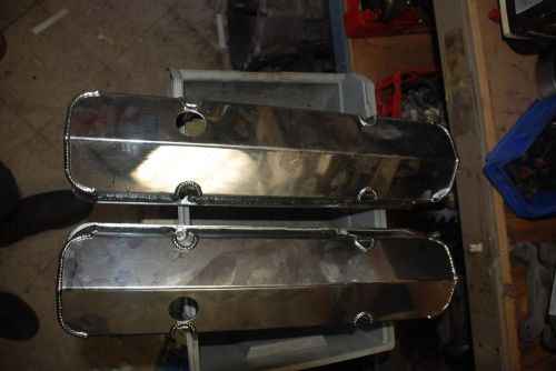 Fabricated aluminum tall valve covers sbc chrome 350 400 383 thick rail