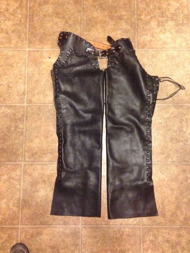 Harley rider cowboy leather motorcycle chaps black large xl leathers lg l hd