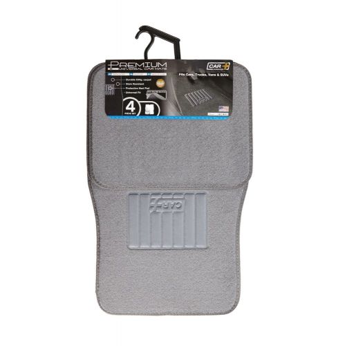 (car+) gray plush premium quality car floor mat heavy duty w/ heel pad durable
