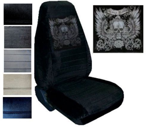 Velour seat covers car truck suv love kills winged skull high back pp #x