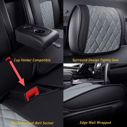 Black gray pu leather car seat cover full set for dodge ram 1500 2500 3500 09-22