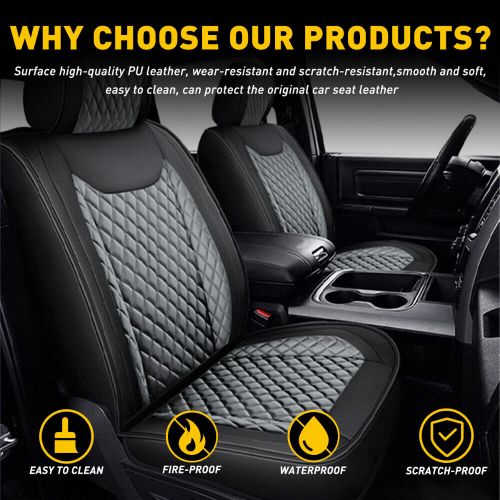 Black Gray PU Leather Car Seat Cover Full Set For Dodge Ram 1500 2500 3500 09-22, US $127.99, image 4