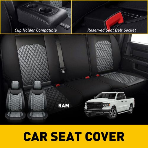 Black Gray PU Leather Car Seat Cover Full Set For Dodge Ram 1500 2500 3500 09-22, US $127.99, image 6